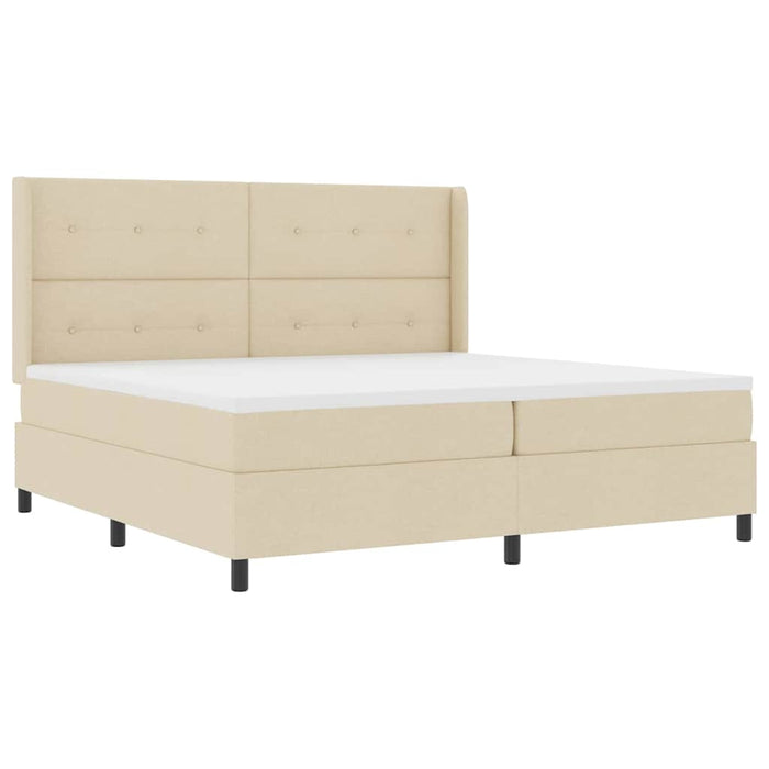 Pat cu arcuri cu saltea cu headboard Crem 200 x 200 cm țesătură - WALTI WALTI