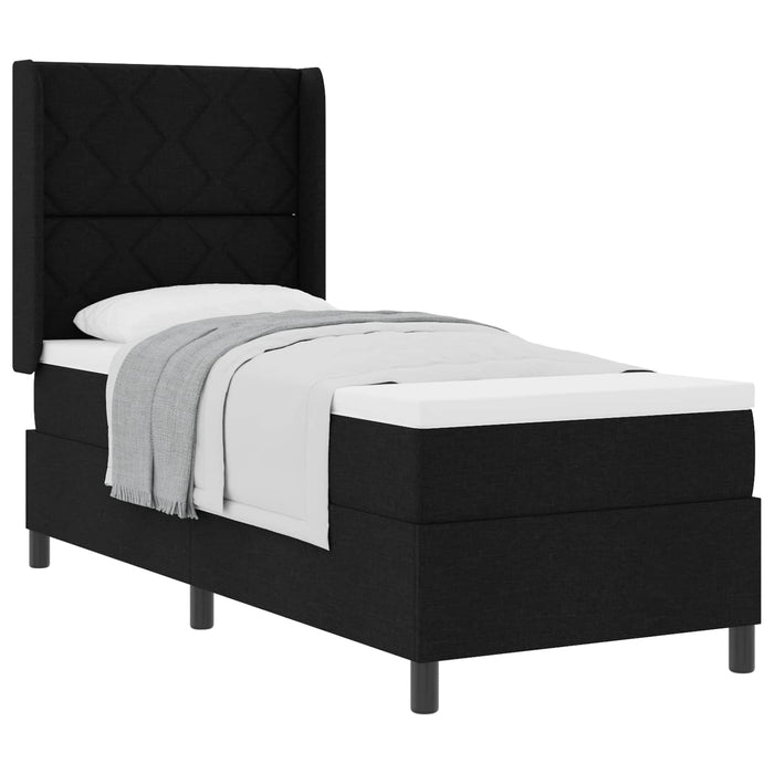Pat cu arcuri cu pernă cu headboard Negru 190 x 90 cm țesătură - WALTI WALTI