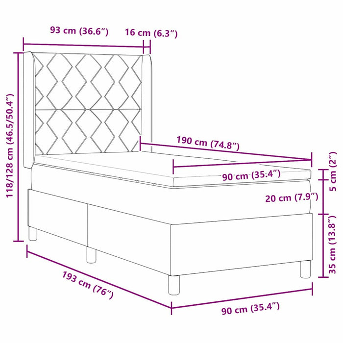 Pat cu arcuri cu pernă cu headboard Negru 190 x 90 cm țesătură - WALTI WALTI