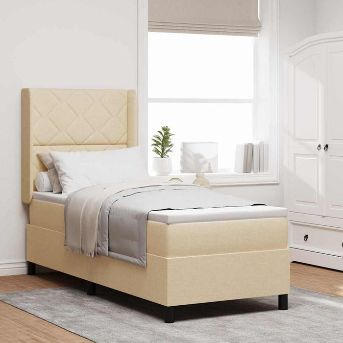 Pat cu arcuri cu pernă cu headboard Crem 190 x 90 cm țesătură WALTI