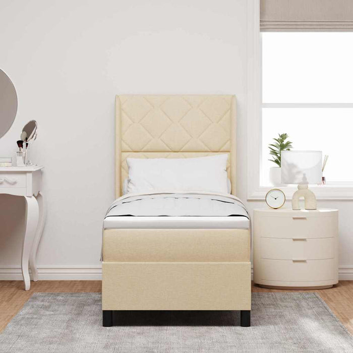 Pat cu arcuri cu pernă cu headboard Crem 190 x 90 cm țesătură WALTI