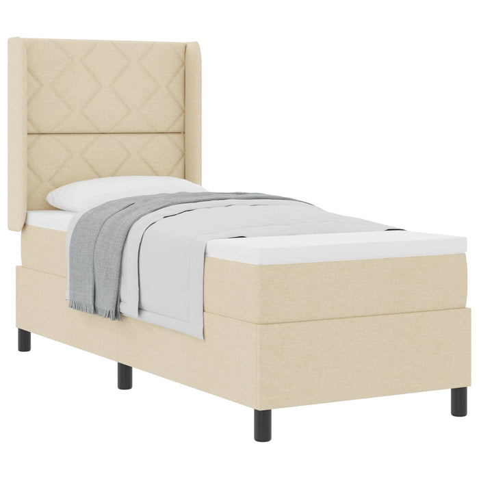 Pat cu arcuri cu pernă cu headboard Crem 190 x 90 cm țesătură WALTI
