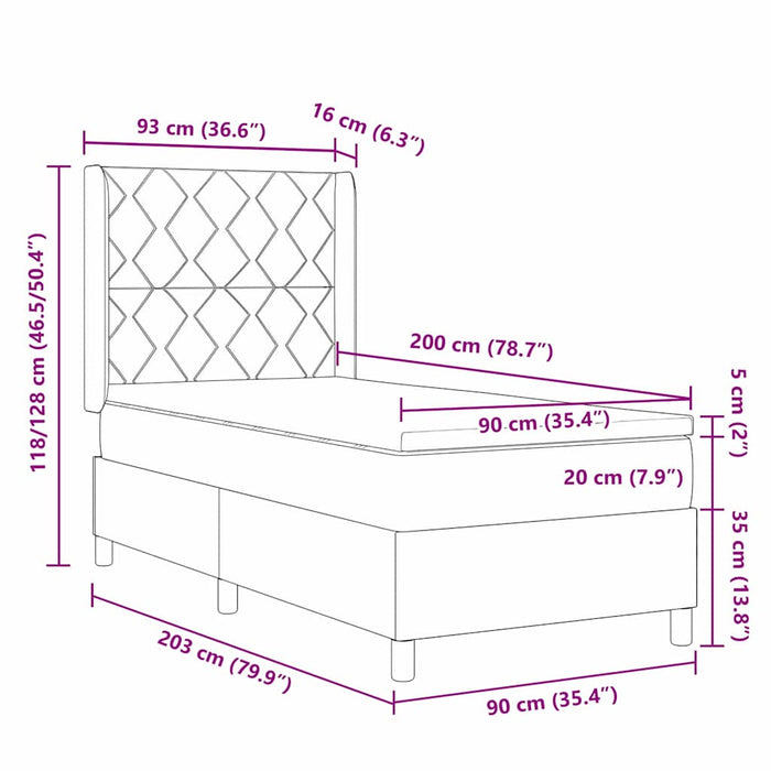 Pat cu arcuri cu pernă Manual Gri închis 200 x 90 cm țesătură WALTI