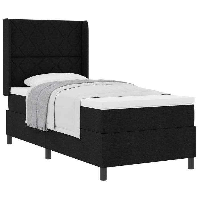 Pat cu arcuri cu pernă cu headboard Negru 200 x 90 cm țesătură - WALTI WALTI