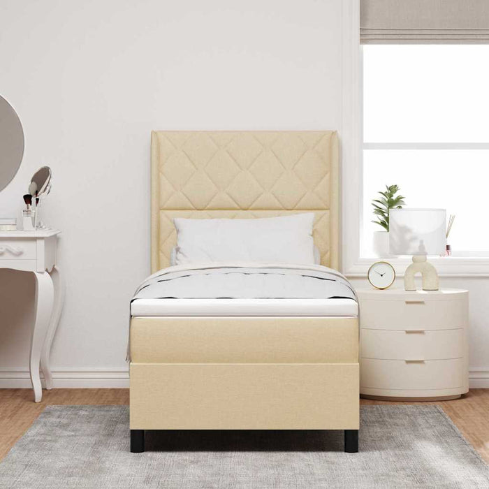 Pat cu arcuri cu saltea cu headboard Crem 100 x 200 cm țesătură - WALTI WALTI