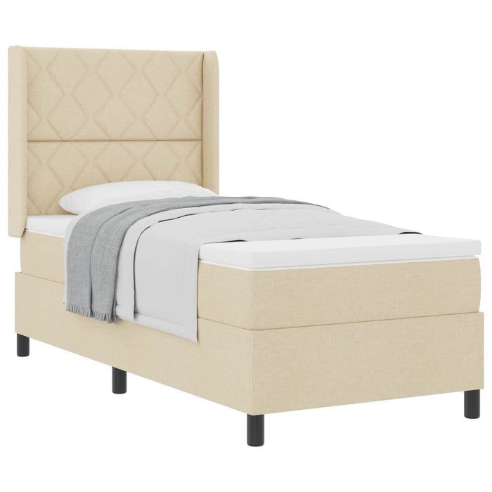 Pat cu arcuri cu saltea cu headboard Crem 100 x 200 cm țesătură - WALTI WALTI