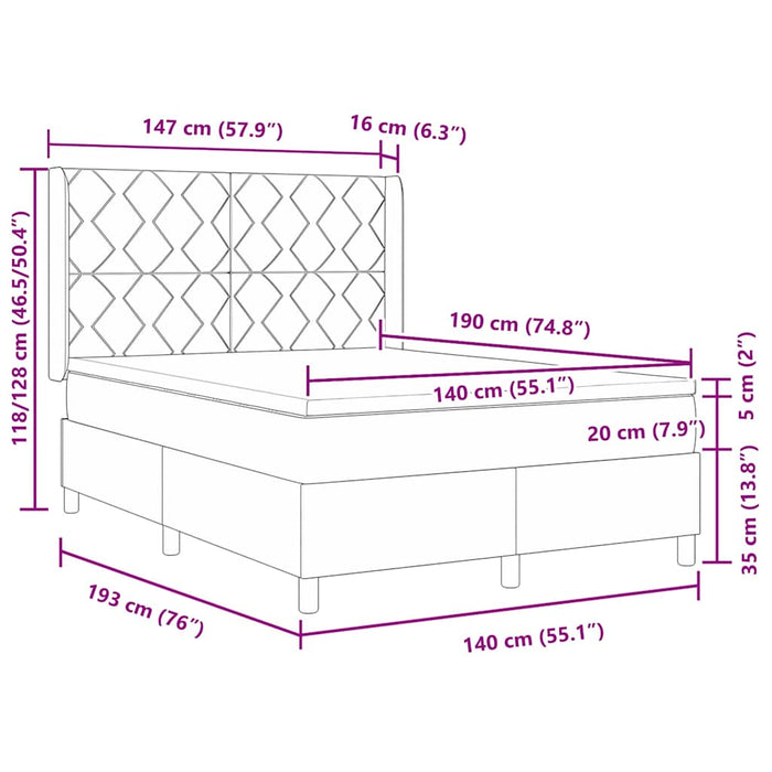 Pat cu arcuri cu pernă Manual Gri închis 190 x 140 cm țesătură WALTI