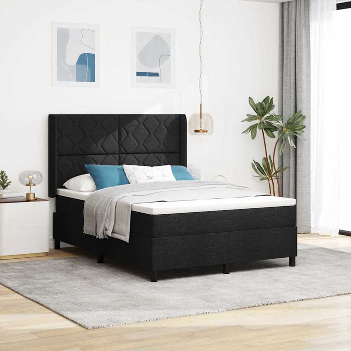 Pat cu arcuri cu pernă cu headboard Negru 190 x 140 cm țesătură WALTI