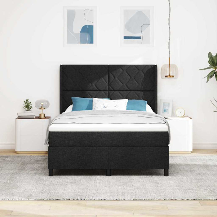 Pat cu arcuri cu pernă cu headboard Negru 190 x 140 cm țesătură WALTI