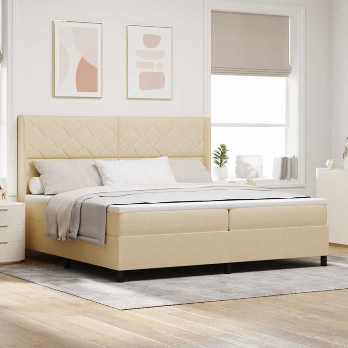 Pat cu arcuri cu pernă cu headboard Crem 200 x 200 cm țesătură WALTI
