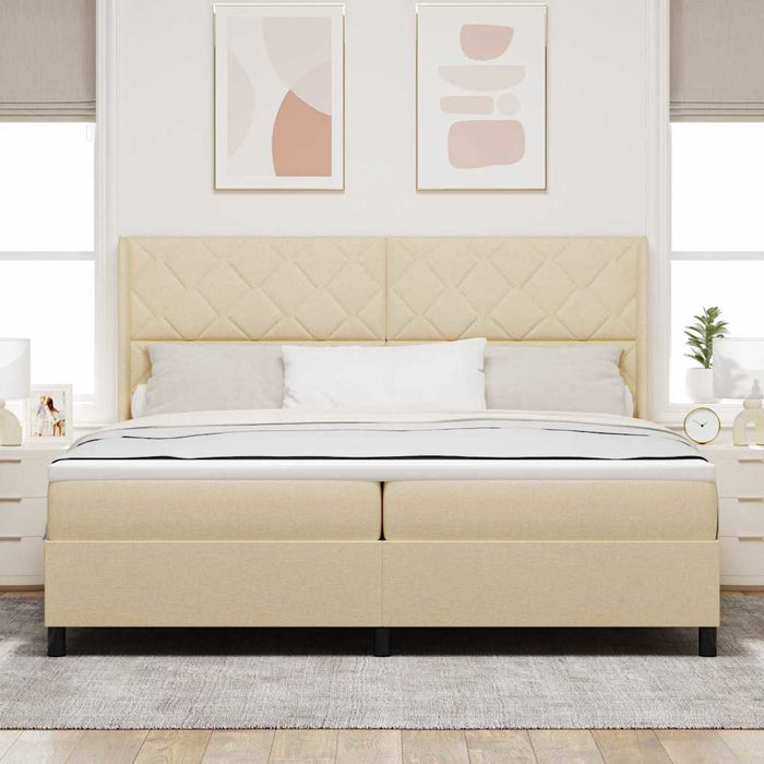 Pat cu arcuri cu pernă cu headboard Crem 200 x 200 cm țesătură WALTI