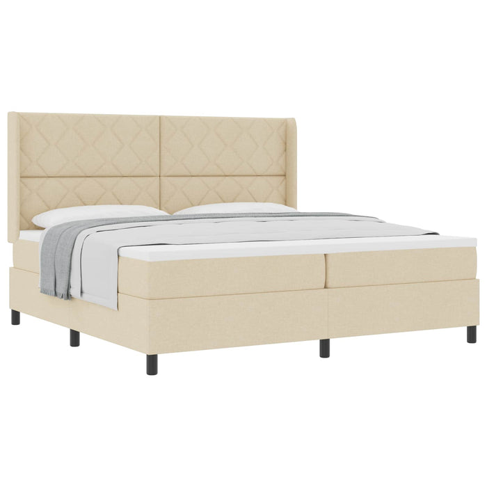 Pat cu arcuri cu pernă cu headboard Crem 200 x 200 cm țesătură WALTI