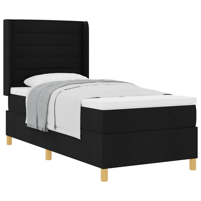 Pat cu arcuri cu saltea cu headboard Negru 80 x 200 cm țesătură - WALTI WALTI