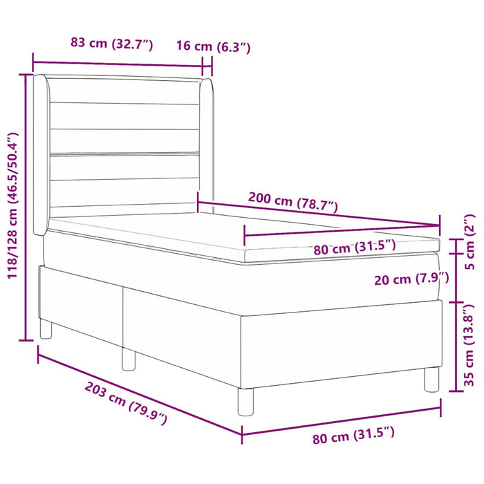 Pat cu arcuri cu saltea cu headboard Crem 80 x 200 cm țesătură - WALTI WALTI
