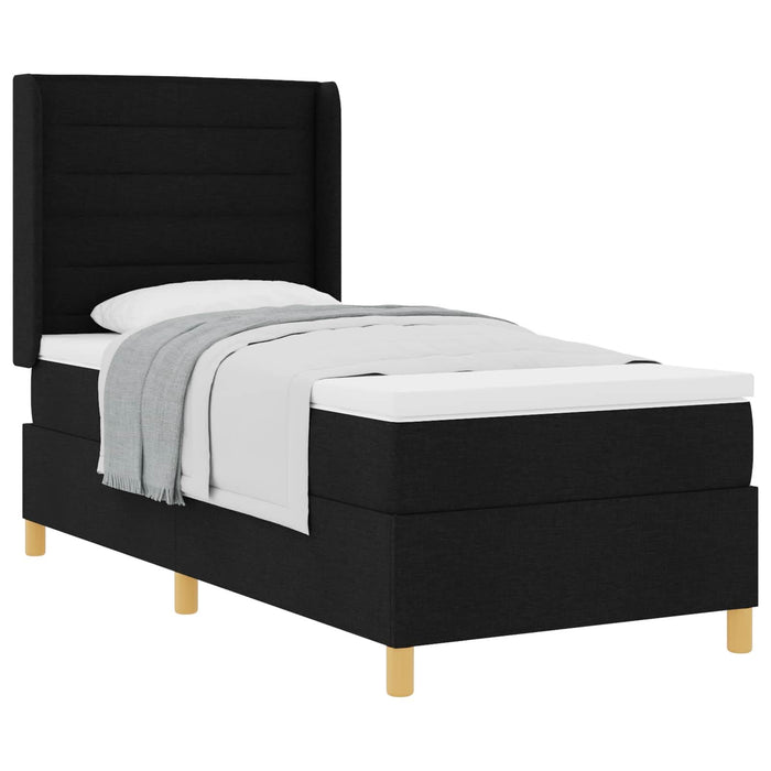 Pat cu arcuri cu saltea cu headboard Negru 90 x 190 cm țesătură - WALTI WALTI