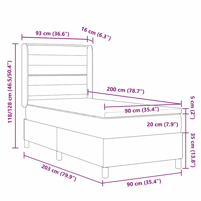 Pat cu arcuri cu saltea Gri închis 90 x 200 cm țesătură - WALTI WALTI