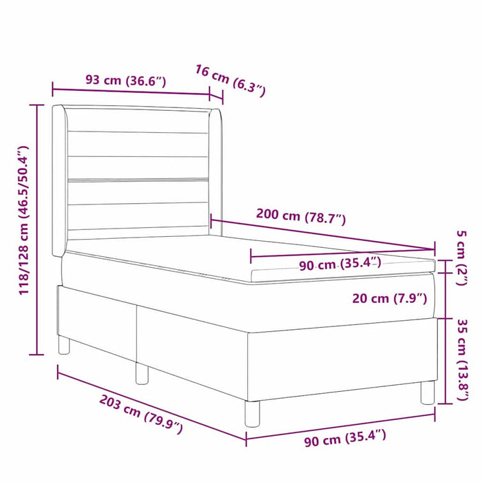 Pat cu arcuri cu saltea albastru 90 x 200 cm țesătură - WALTI WALTI