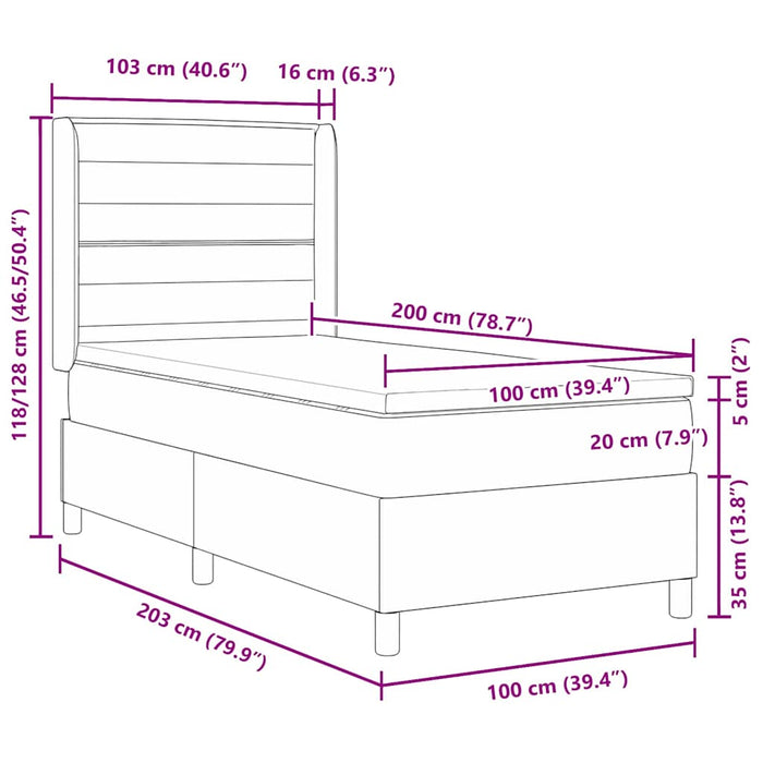Pat cu arcuri cu saltea Maro închis 100 x 200 cm țesătură - WALTI WALTI