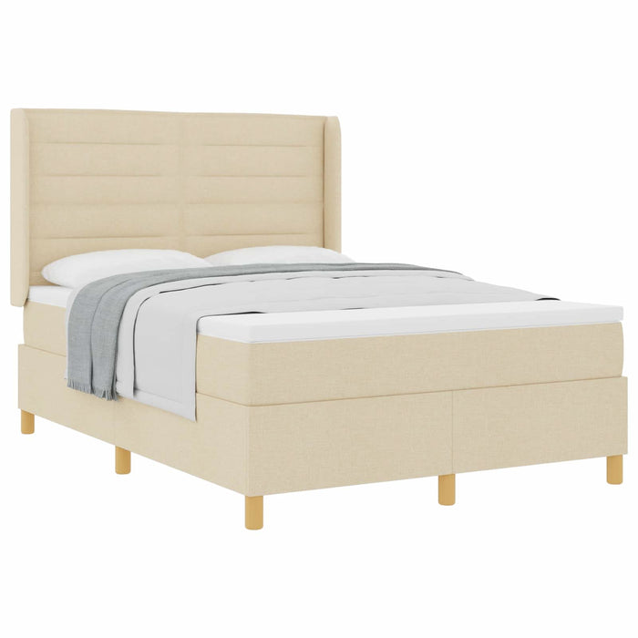 Pat cu arcuri cu saltea cu headboard Crem 140 x 190 cm țesătură - WALTI WALTI