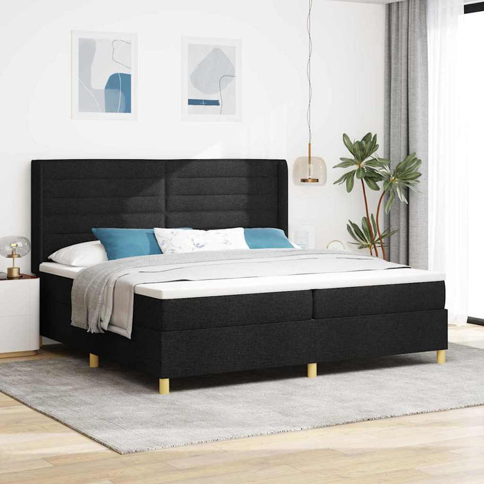 Pat cu arcuri cu saltea Negru 200 x 200 cm țesătură - WALTI WALTI
