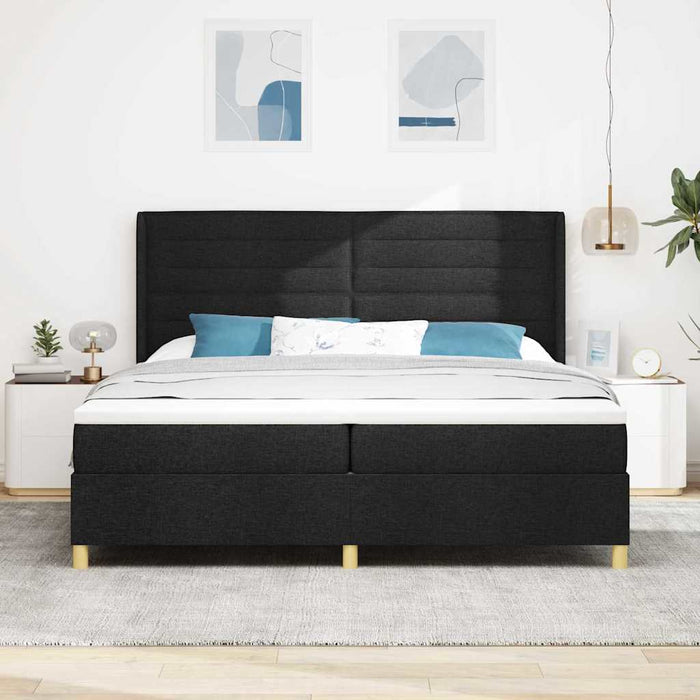 Pat cu arcuri cu saltea Negru 200 x 200 cm țesătură - WALTI WALTI