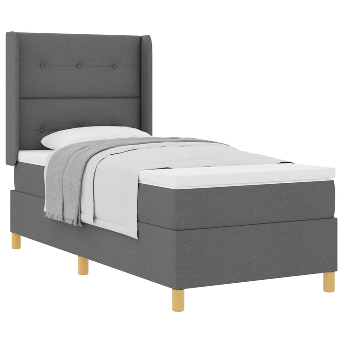 Pat cu arcuri cu headboard Gri închis 90 x 190 cm țesătură WALTI