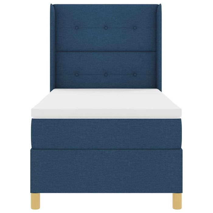 Pat cu arcuri cu headboard albastru 90 x 190 cm țesătură - WALTI WALTI