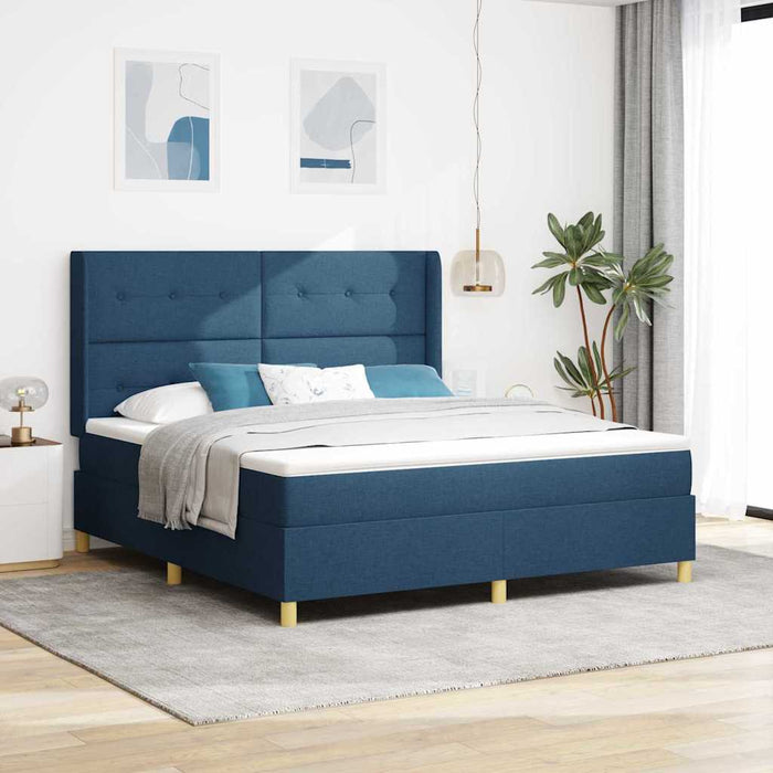 Pat cu arcuri cu headboard albastru 180 x 200 cm țesătură WALTI