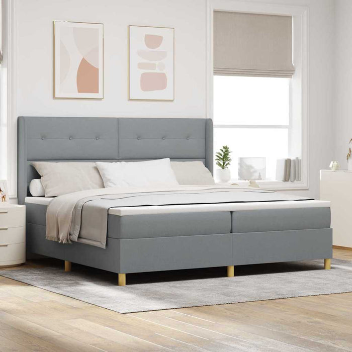 Pat cu arcuri cu headboard Gri deschis 200 x 200 cm țesătură WALTI