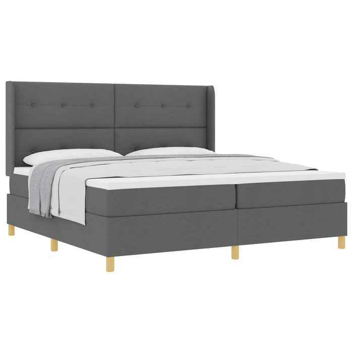 Pat cu arcuri cu headboard Gri închis 200 x 200 cm țesătură - WALTI WALTI