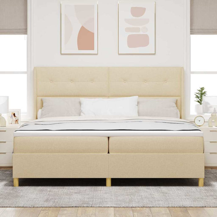Pat cu arcuri cu saltea cu headboard Crem 200 x 200 cm țesătură - WALTI WALTI