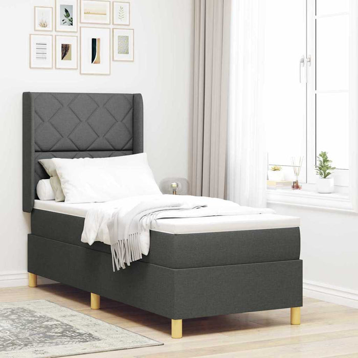 Pat cu arcuri cu headboard Gri închis 80 x 200 cm țesătură WALTI