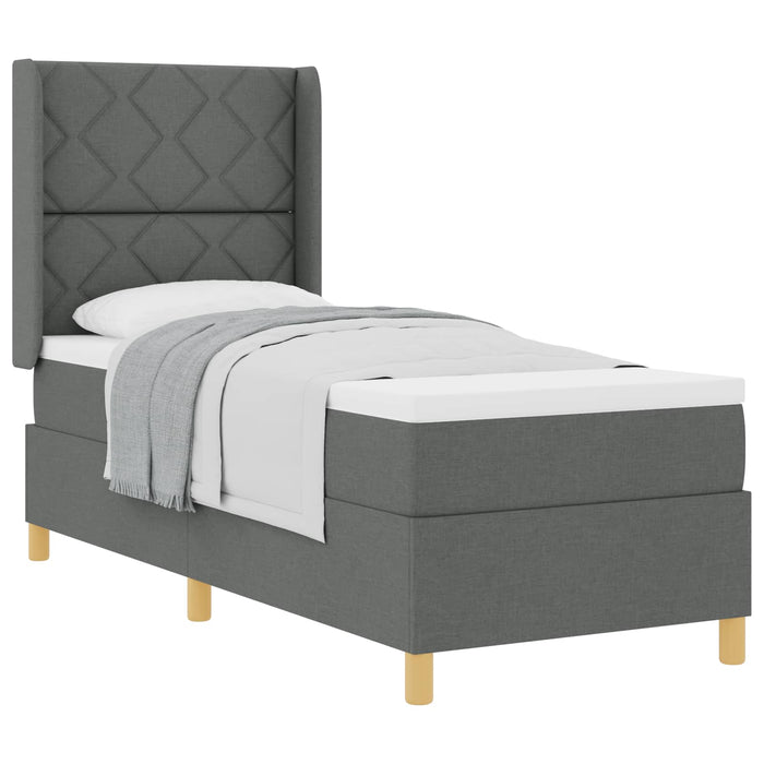 Pat cu arcuri cu headboard Gri închis 80 x 200 cm țesătură WALTI