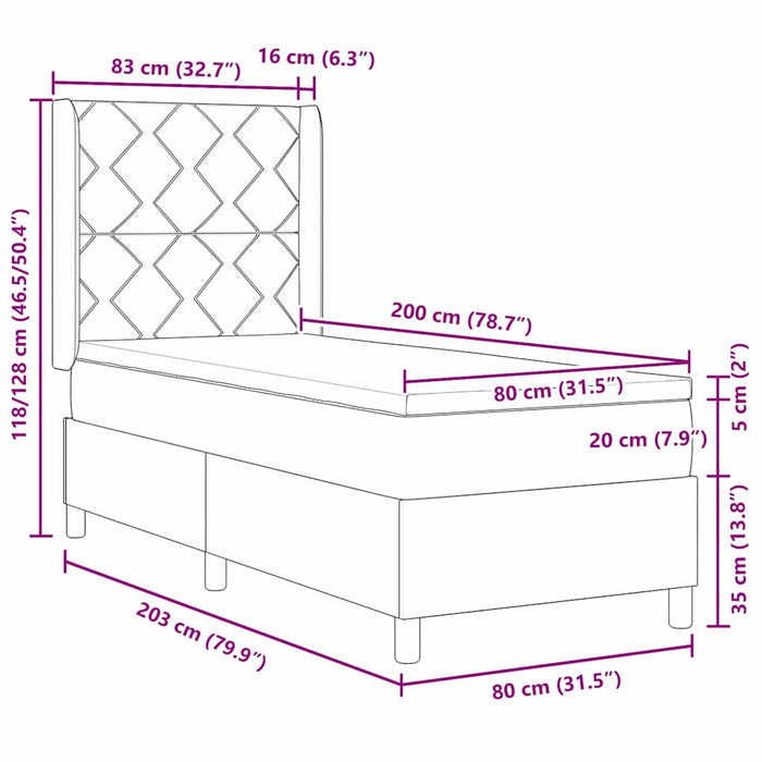 Pat cu arcuri cu headboard Gri închis 80 x 200 cm țesătură WALTI