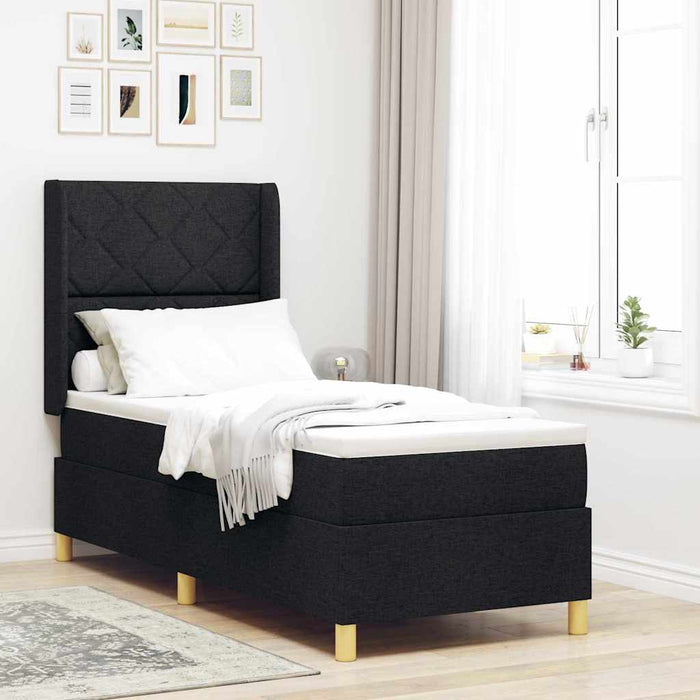 Pat cu arcuri cu headboard Negru 80 x 200 cm țesătură WALTI