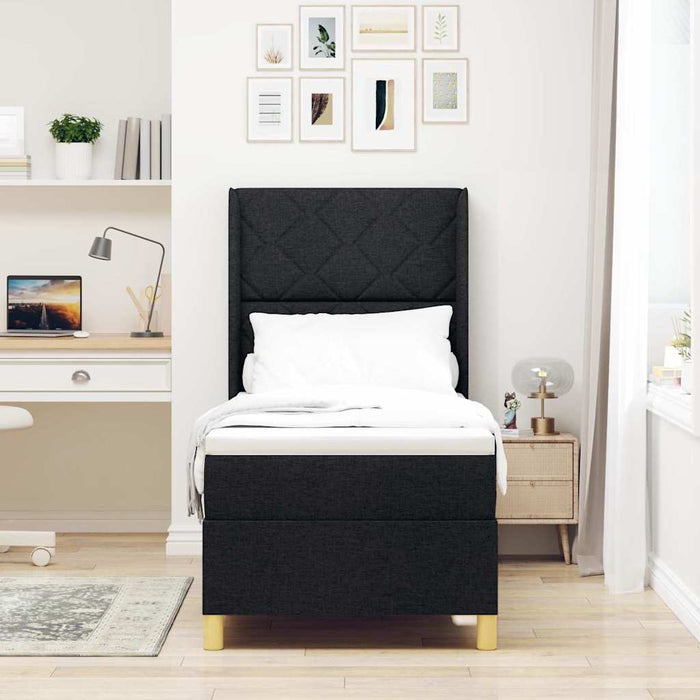 Pat cu arcuri cu headboard Negru 80 x 200 cm țesătură WALTI