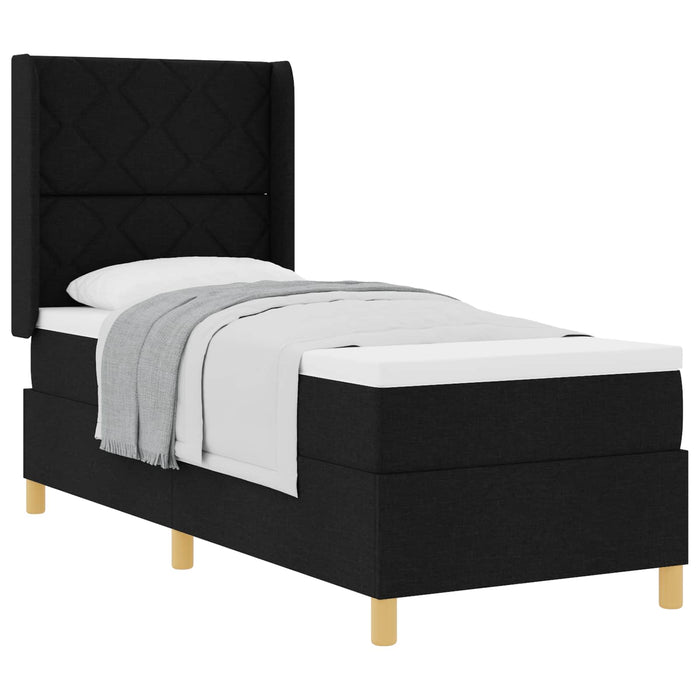 Pat cu arcuri cu headboard Negru 80 x 200 cm țesătură WALTI