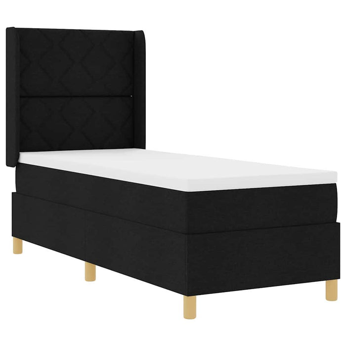 Pat cu arcuri cu headboard Negru 80 x 200 cm țesătură WALTI