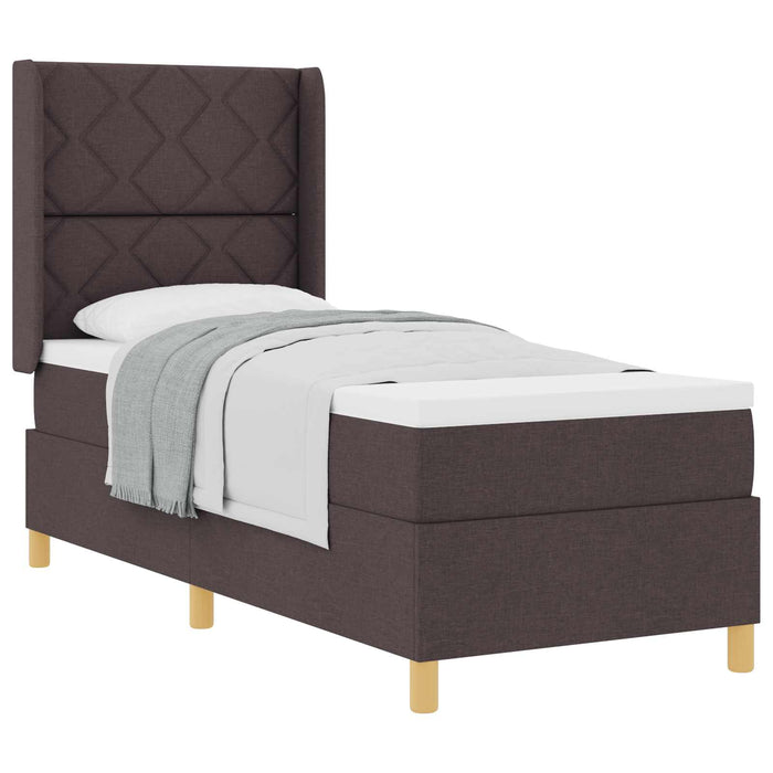 Pat cu arcuri cu headboard Maro închis 80 x 200 cm țesătură WALTI
