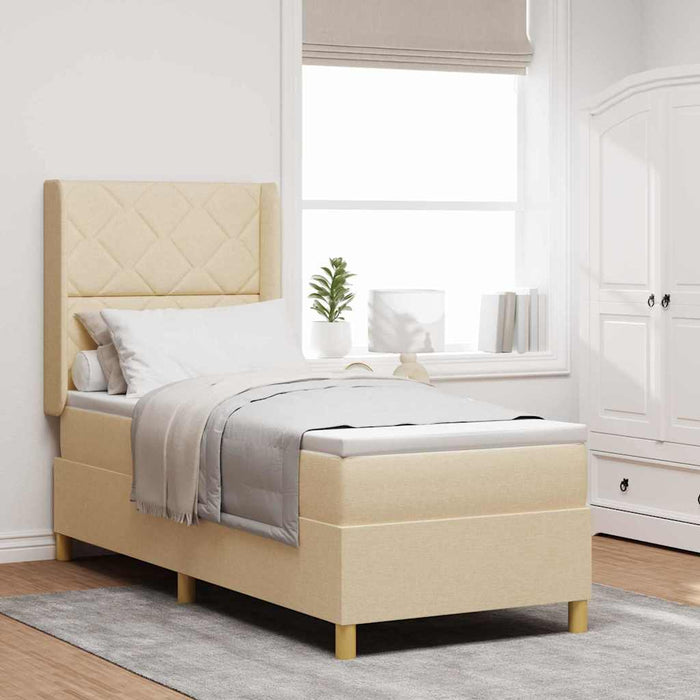 Pat cu arcuri cu headboard Crem 80 x 200 cm țesătură WALTI