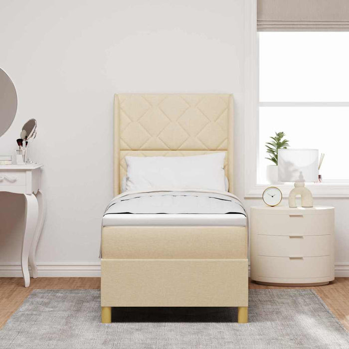 Pat cu arcuri cu headboard Crem 80 x 200 cm țesătură WALTI
