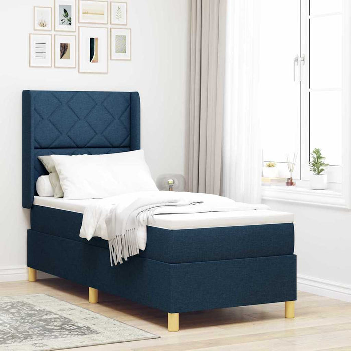 Pat cu arcuri cu headboard albastru 80 x 200 cm țesătură WALTI