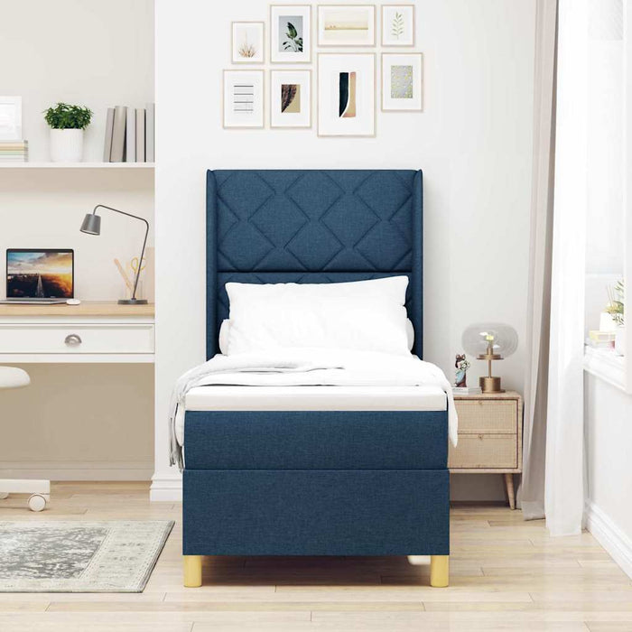 Pat cu arcuri cu headboard albastru 80 x 200 cm țesătură WALTI