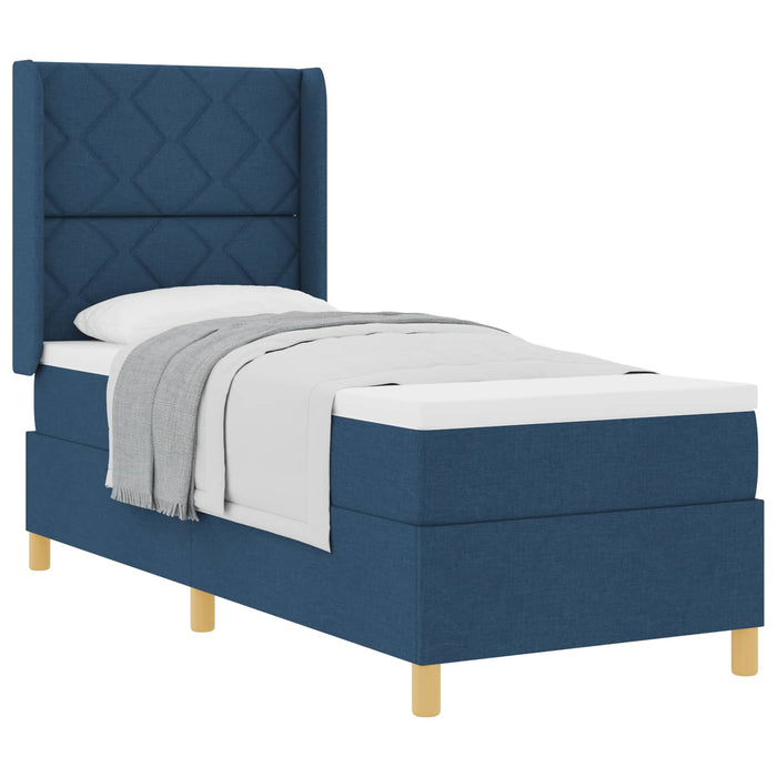 Pat cu arcuri cu headboard albastru 80 x 200 cm țesătură WALTI