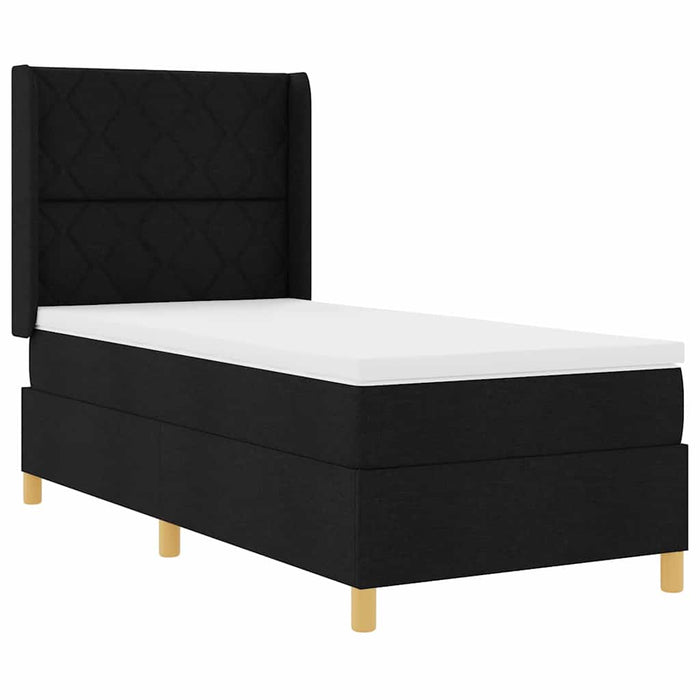Pat cu arcuri cu headboard Negru 90 x 190 cm țesătură - WALTI WALTI