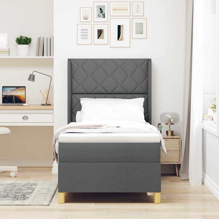 Pat cu arcuri cu headboard Gri închis 90 x 200 cm țesătură WALTI
