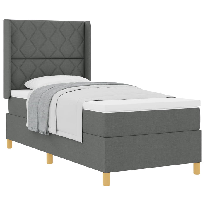 Pat cu arcuri cu headboard Gri închis 90 x 200 cm țesătură WALTI