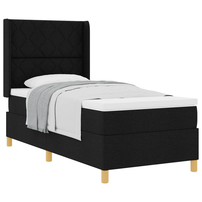 Pat cu arcuri cu headboard Negru 90 x 200 cm țesătură - WALTI WALTI