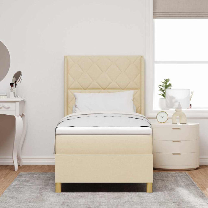 Pat cu arcuri cu headboard Crem 90 x 200 cm țesătură WALTI