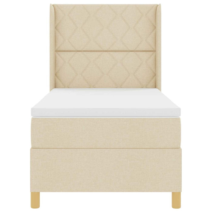 Pat cu arcuri cu headboard Crem 90 x 200 cm țesătură WALTI